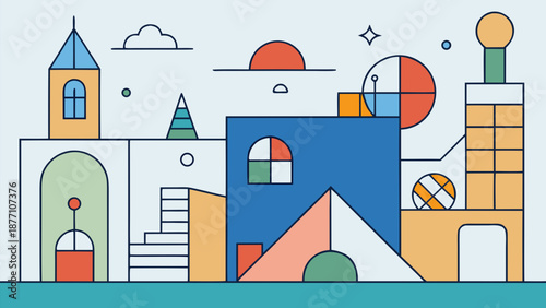 A professional vector illustration of an old church building featuring classic architecture with a red roof, artful windows, and a wooden door, designed as a clean real estate icon or city symbol