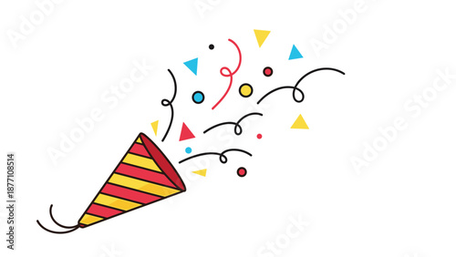 Colorful party popper bursting with stars and confetti pieces to add a festive and celebratory atmosphere to any graphic design.