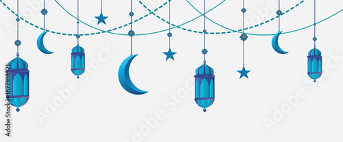 Ramadan Kareem Lanterns, Stars and Moon Traditional Islamic Vector Graphic