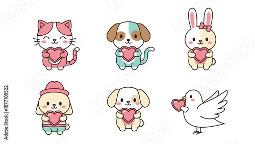 Cartoon Animals and Characters with Hearts.