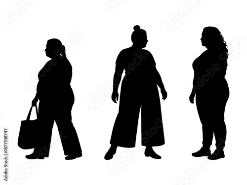 vector illustration. Silhouettes of overweight people. Big set of married couples.
