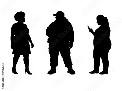 vector illustration. Silhouettes of overweight people. Big set of married couples.