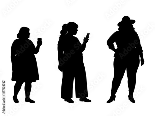 vector illustration. Silhouettes of overweight people. Big set of married couples.