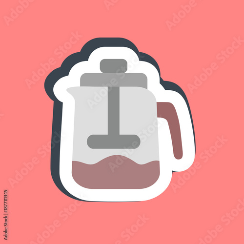 Sticker french press. Coffee shop elements.
