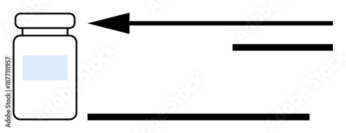 Vaccine concept. Vaccine bottle and directional arrow medical injection and progress. Vaccine research, healthcare innovation, immunization progress, medical education, scientific exploration