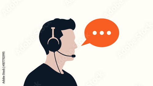 Customer service representative with headset and speech bubble illustration for communication and support