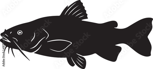 Bullhead Catfish Silhouette on White Background