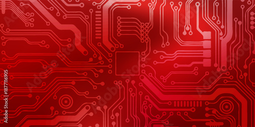 Red Circuit Board Technology Background. vector illustration