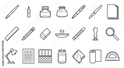 Illustration of artistic tools and drawing materials for creative designs.