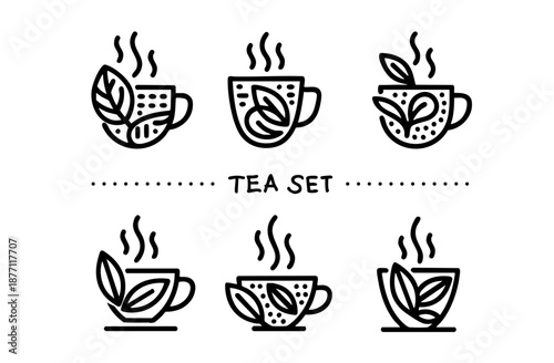 A set of cups of tea and coffee for breakfast with a slice of lemon similar to a QR code barcode code