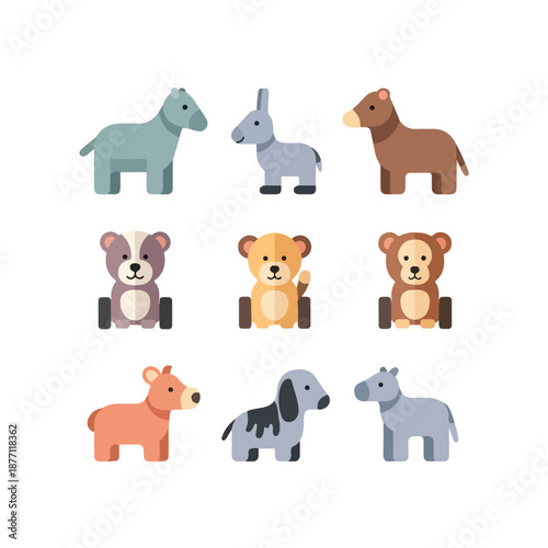cartoon animals on wheels set.