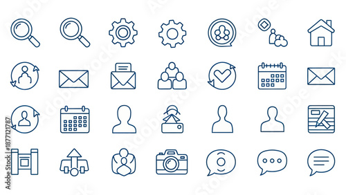 Collection of Business and Technology Icons for Digital Applications.