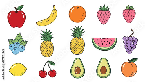 Collection of Fresh Fruits and Berries Assortment.