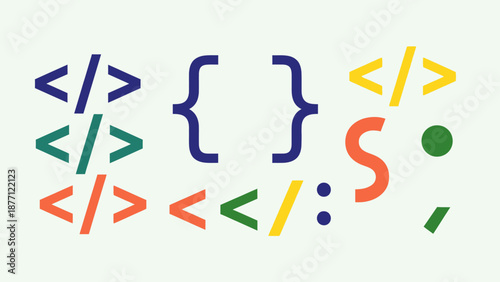 Abstract Code Symbols and Brackets on Light Background