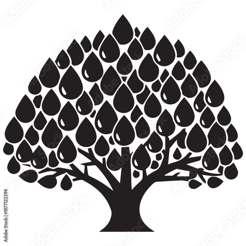 Tree with water droplet leaves isolated on white background, Vector, illustration