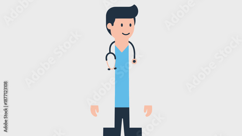 Cartoon Doctor Character with Stethoscope, Medical Professional Flat Illustration