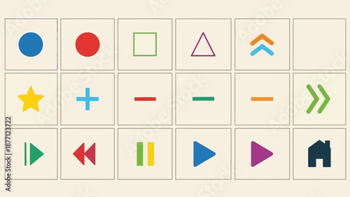 Colorful Geometric Shapes and Icons Set - UI Elements