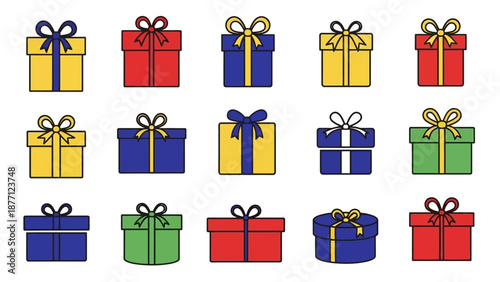 Colorful Gift Boxes Collection, Various Sizes and Colors, Isolated on White