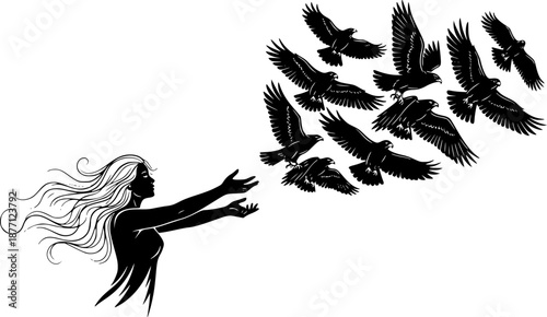 Ethereal bond: A woman releases magnificent hawks into a boundle
