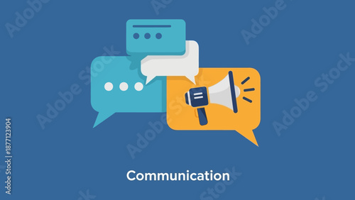 Communication concept, speech bubbles and megaphone icon, flat design