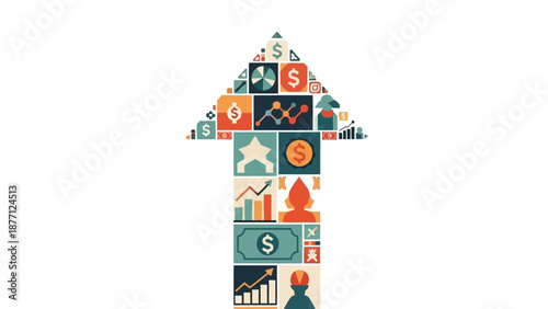 Financial Growth Arrow Upward, Business Icons, Investment and Success Concept