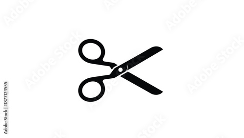A black silhouette of scissors is open against a white background.