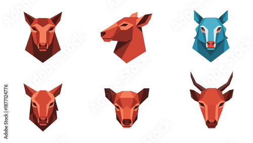 Geometric Animal Heads Collection: Deer, Antelope, Armadillo Icons