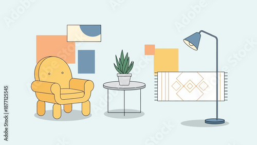 Modern Living Room Interior Design Flat Illustration
