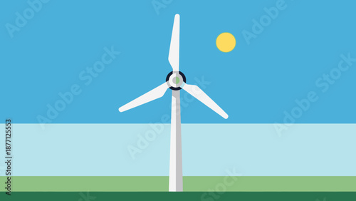 Modern Wind Turbine Generating Clean Energy Under Sunny Sky