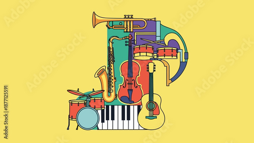 Musical Instruments Collage - Jazz, Classical, Rock Music Concept