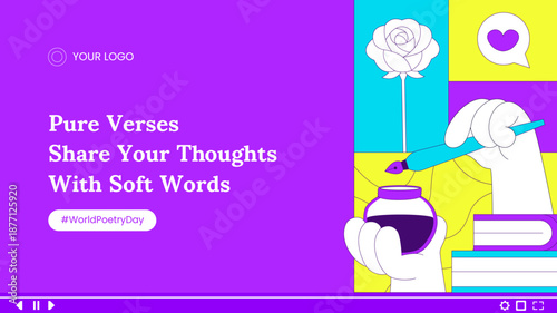 Flat Cartoon Hand Drawn World Poetry Day Background Illustration for Thumbnail Design