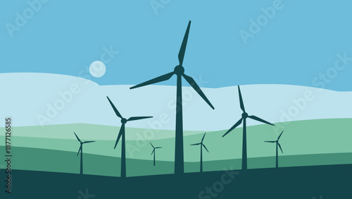 Wind Turbines Silhouette Landscape - Renewable Energy Concept