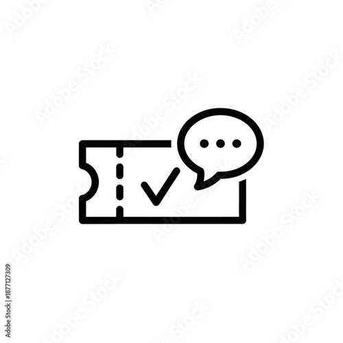 Ticket with Checkmark and Speech Bubble Symbol Representing Validation and Communication
