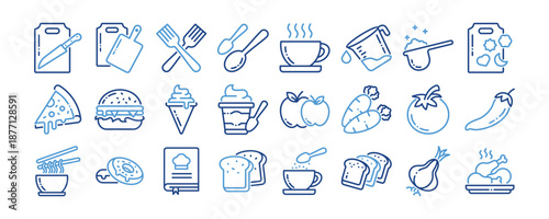 Cooking and Food icon collection set. Containing design kitchen, meal, cook, healthy, fresh, cuisine, culinary