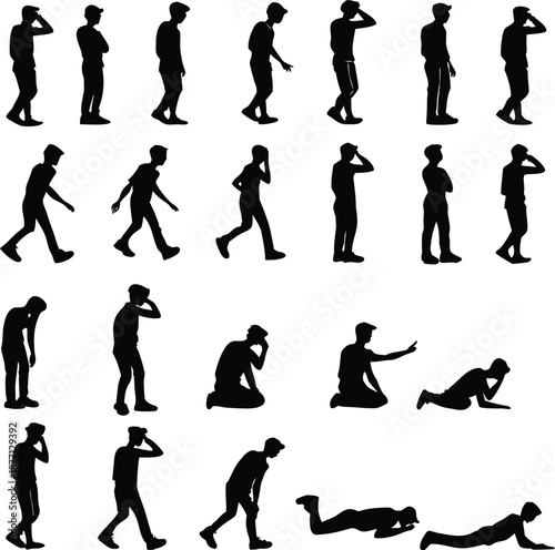 sequence of human figure poses showing gradual collapse in stylized motion concept