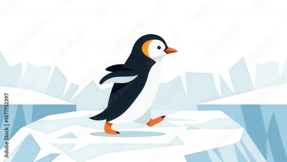 Obraz premium Adorable Penguin Walking on Iceberg with Glacial Background for Wildlife and Nature Content