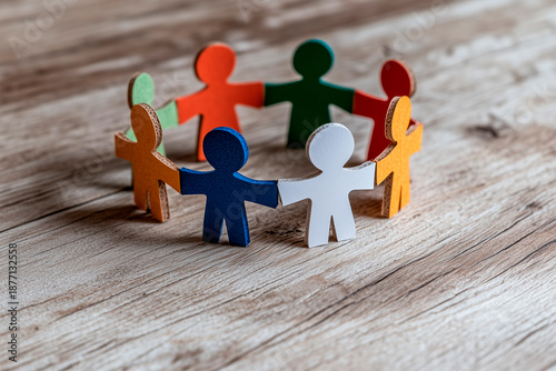 paper figures of little men holding hands and forming a circle, concept of unity, teamwork, and cooperation
