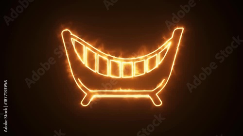 Glowing neon sign of a hammock on a black background.