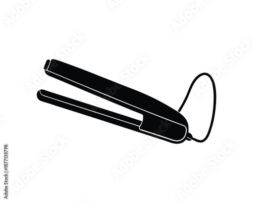 Black silhouette of a hair straightening iron with a cord on a white background hair straightener