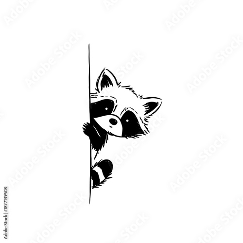 Raccoon. Raccoon simple black and white line art vector logo