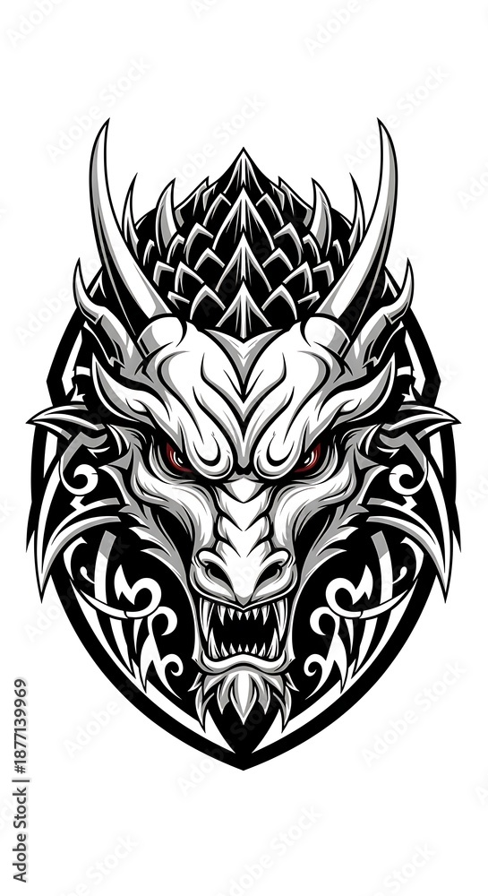 Obraz premium Dragon Head Tattoo Design - Fierce and Intricate Illustration.