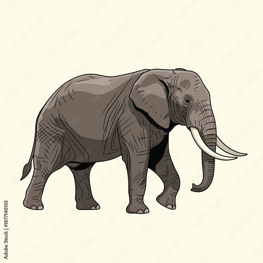 Obraz premium Majestic African elephant with large tusks walking through the savanna for wildlife conservation and education purposes.