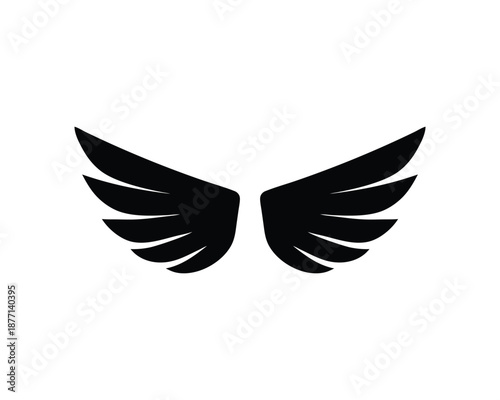 Pair of Stylized Black Wings on White Background angel bird