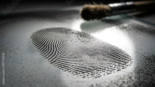 Detailed Close-up of a Fingerprint being dusted with powder, highlighting intricate patterns and forensic investigation techniques
