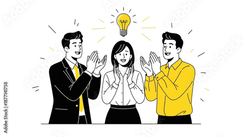 Teamwork Business Idea Success: People Clapping for Innovation and Collaboration