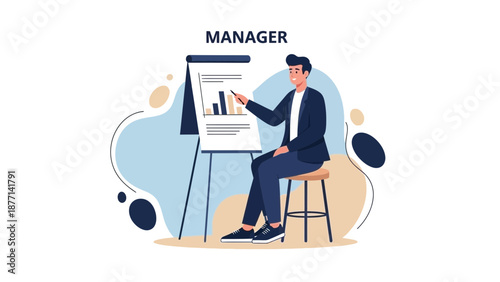 Business Manager Presents Data Analysis on Whiteboard Presentation