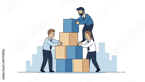 Teamwork building blocks, business collaboration, strategic success, people working together