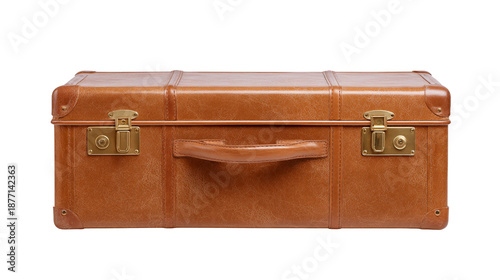 isolated old vintage brown leather suitcase on a transparent background