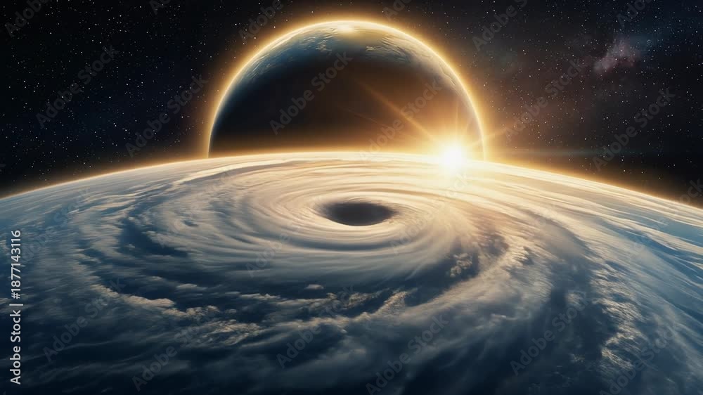 custom made wallpaper toronto digitalStunning view of Earth from space showcasing a hurricane and sunrise over the horizon