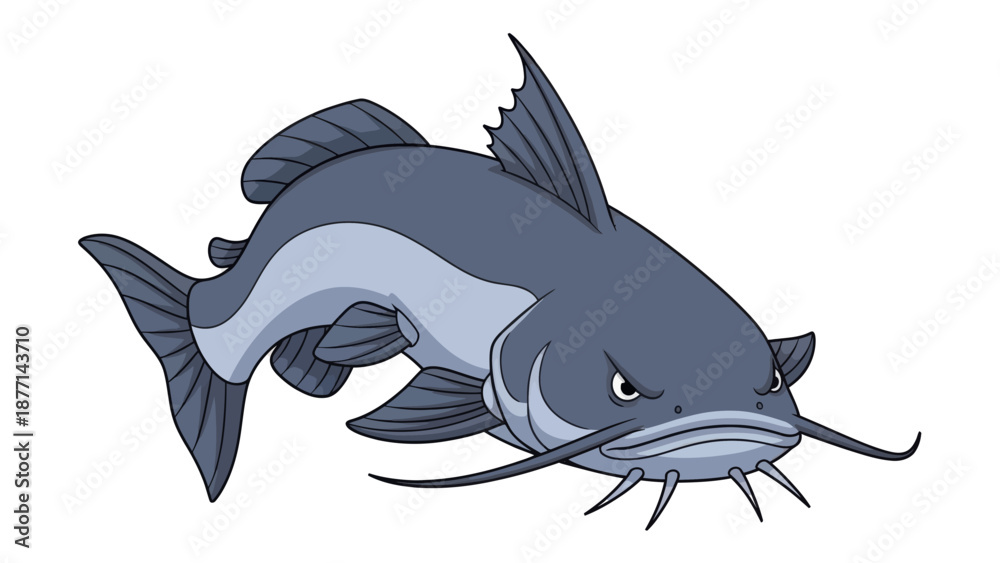 Fototapeta premium Cartoon catfish illustration, aquatic animal